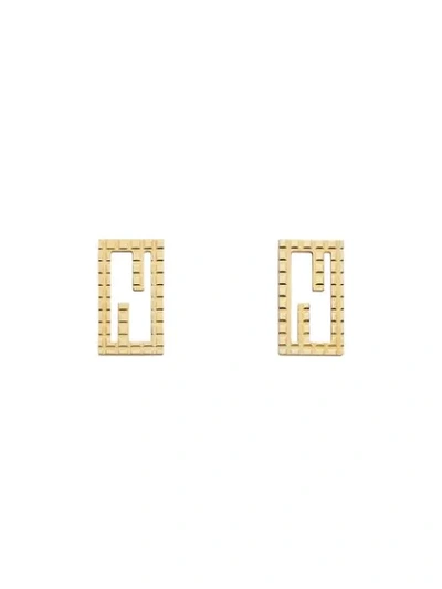 Fendi Stud Engraved Baguette Earrings In Or