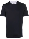Brunello Cucinelli Slim Fit Crewneck Contrasting Trim Cotton T-shirt In Blue