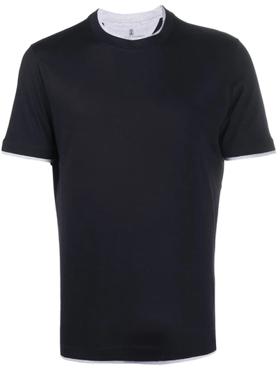 Brunello Cucinelli Contrast-trim T-shirt In Blue