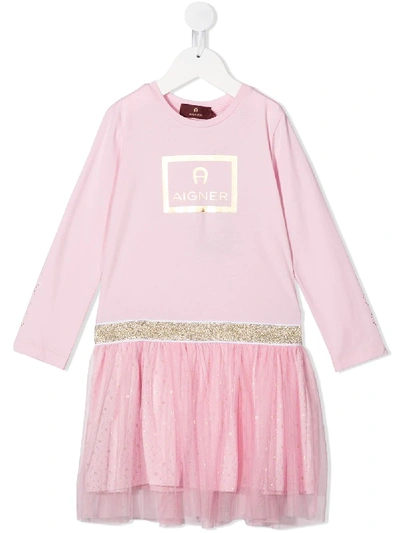 Aigner Kids' Logo Print Tutu Dress In Pink
