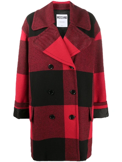Moschino Checked Double-breasted Coat In Red