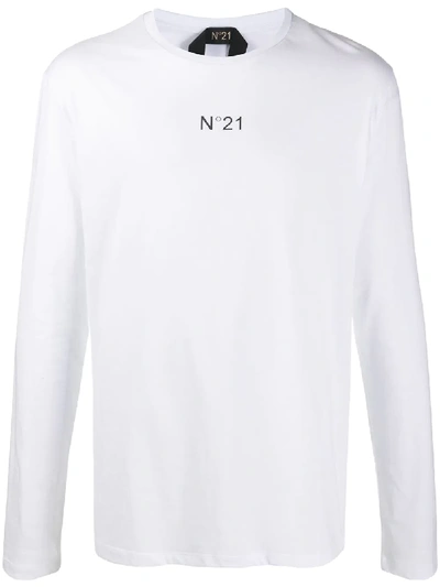 N°21 Logo-print Long-sleeve T-shirt In White