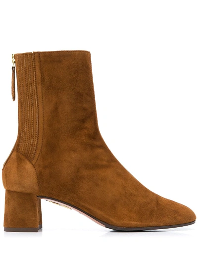 Aquazzura Camel Brown Saint Honore 50 Suede Ankle Boots