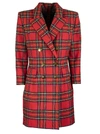 BALMAIN SHORT DRESS IN RED PLAID WOOL WITH LONG SLEEVES,UF16222W085 MAU