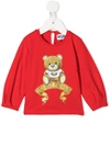 Moschino Teddy Bear Logo Long-sleeved Top In Red
