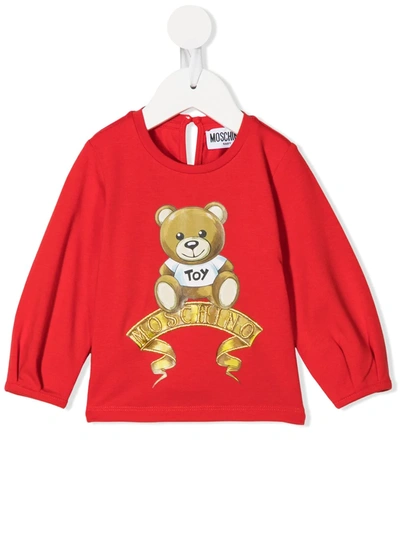 Moschino Babies' Teddy Bear Logo Long-sleeved Top In Red