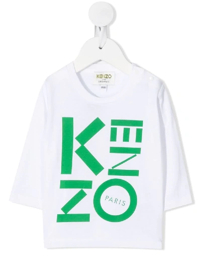 Kenzo Babies' Long-sleeved Organic Cotton T-shirt In White