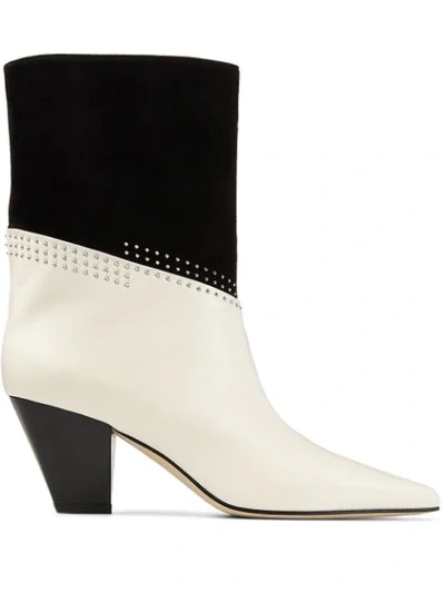 Jimmy Choo Bear 65 Two-tone Studded Suede And Leather Ankle Boots In White