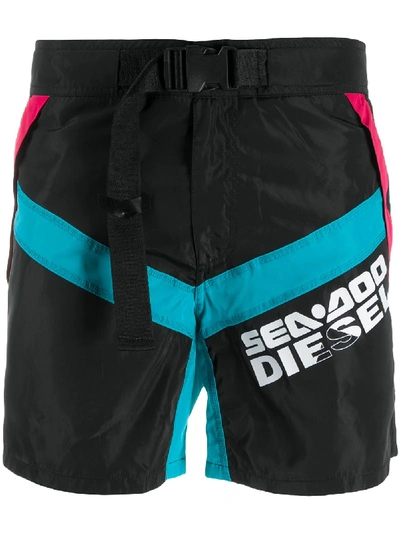 Diesel X Sea-doo Buckled Swimming Shorts In Black