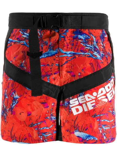 Diesel X Sea-doo Buckled Swim Shorts In Black
