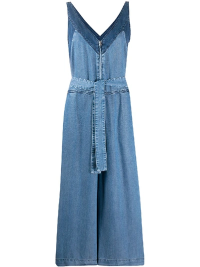 Diesel Contrast-panel Cropped Denim Jumpsuit In Blue