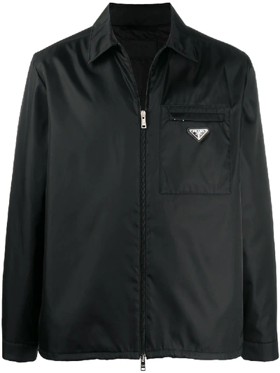 Prada Zip-up Shirt Jacket In Black