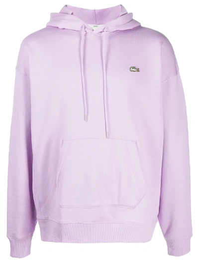 Lacoste Embroidered Logo Cotton Hoodie In Purple