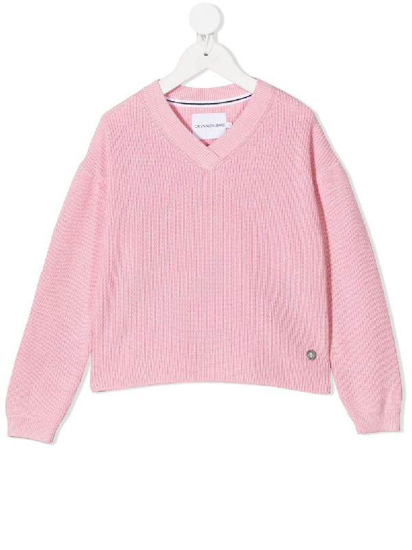 Calvin Klein Kids' V-neck Organic Cotton Jumper In Pink | ModeSens