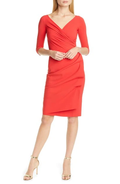 Chiara Boni La Petite Robe Charisse Ruched Long Sleeve Cocktail Dress In Red