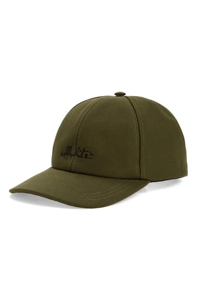 Off-white Logo Embroidered Canvas Baseball Cap In Military Green