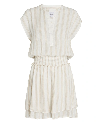 Rails Angelina Smocked Stripe Mini Dress In Light Brown/ivory
