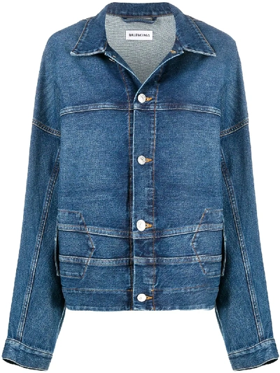 Balenciaga Upside Down Oversized Denim Jacket In Blue