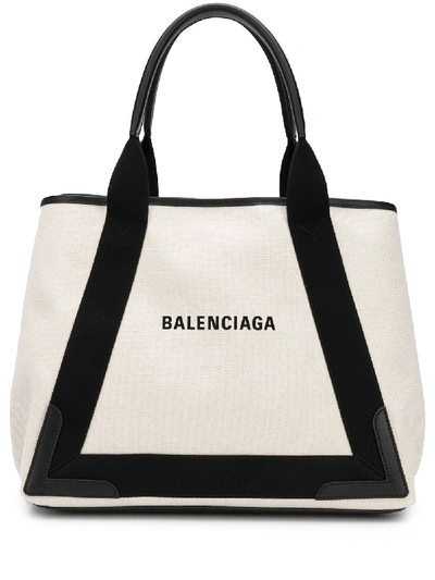 Balenciaga Medium Navy Cabas Bag In Black White