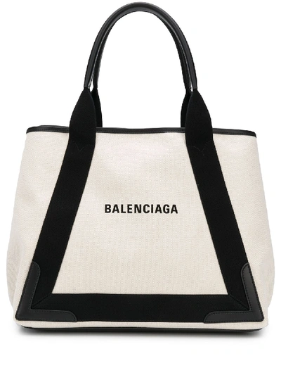 Balenciaga Medium Navy Cabas Bag In Neutrals