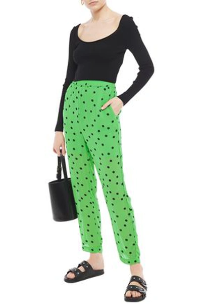 Ganni Dainty Floral-print Georgette Tapered Trousers In Green