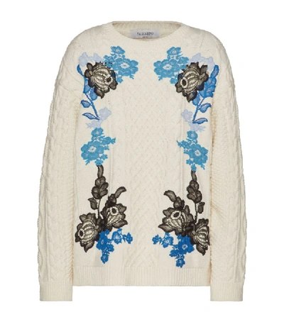Valentino Floral Lace Sweater In Ivory