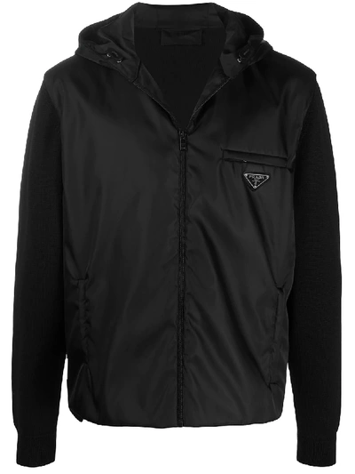 Prada Hooded Zip-up Jacket In Schwarz