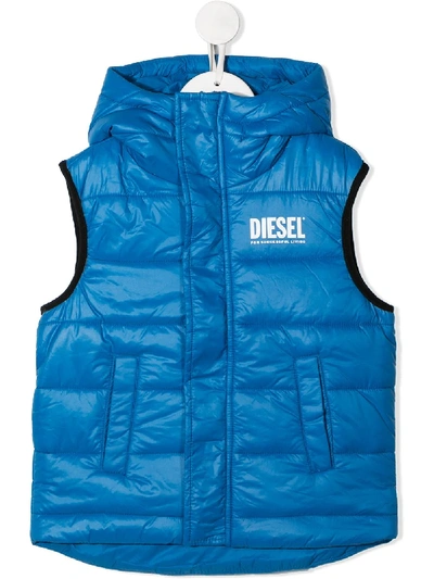 Diesel Babies' Padded Hooded Gilet In Blue