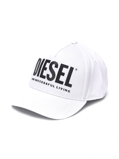 Diesel Kids' Logo Print Baseball Cap In White