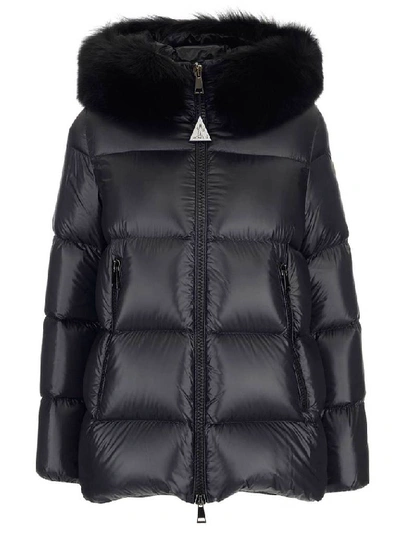 Moncler Fur Trimmed Hooded Down Jacket In Black