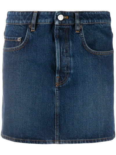 Balenciaga Logo-patch Denim Mini Skirt In Blue