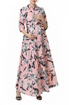 Kimi And Kai Cora Floral Belted Maternity/nursing Maxi Dress In Pink