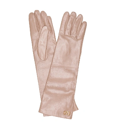 Valentino Garavani Leather Gloves In Pink