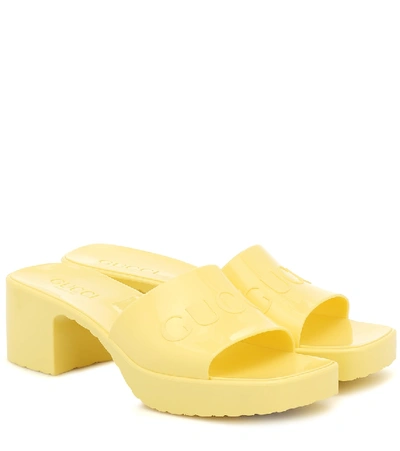 Gucci Logo Rubber Platform Sandals In Yellow