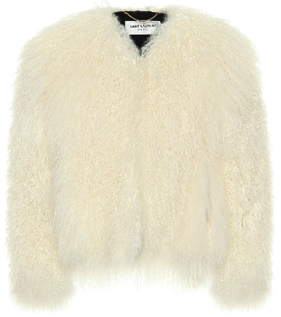 Saint Laurent Single-breasted Curly-shearling Jacket In White