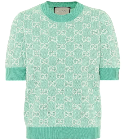 Gucci Gg Jacquard Knit Wool & Cotton Top In Green