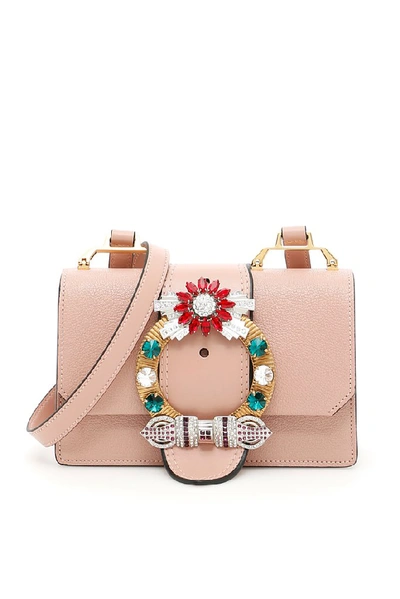 Miu Miu Lady Jeweled Madras Leather Shoulder Bag In Pink