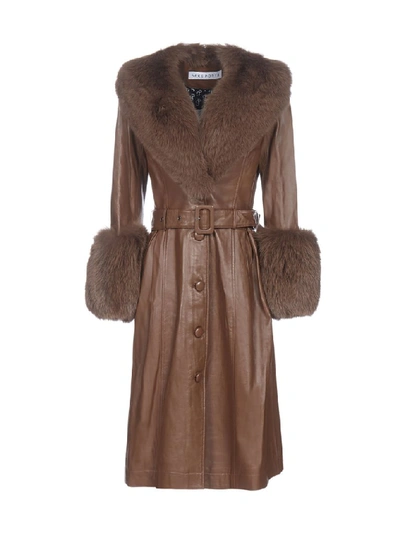 Saks Potts Fox-fur Trimmed Lambskin Coat In Brown