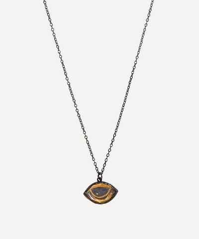 Acanthus Oxidised Silver Diamond And Quartz Protective Eye Talisman Pendant Necklace