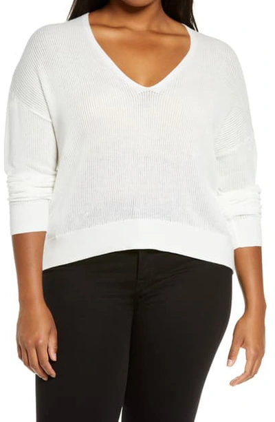 Bp. Rib V-neck Cotton Blend Sweater In Ivory