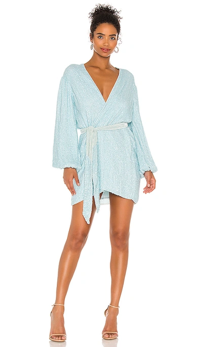 Retroféte Belted Sequined Crepe De Chine Mini Wrap Dress In Baby Blue