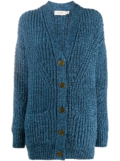Coach Chunky Open-knit Cardigan In Blue