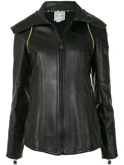 Pre-owned Chanel 2004 Hooded Leather Jacket In Black
