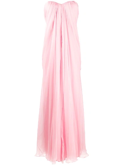 Alexander Mcqueen Strapless Draped Silk-chiffon Gown In Pink