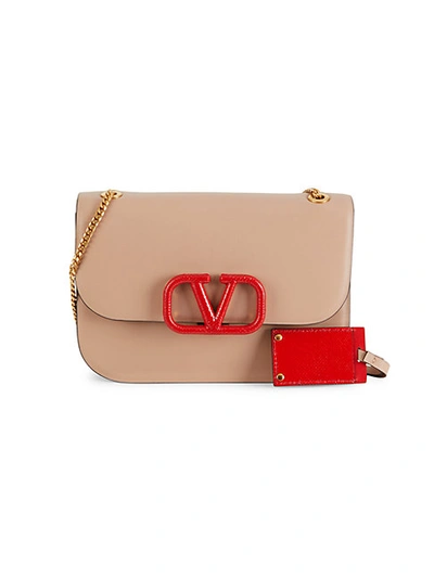 Valentino Garavani V-logo Leather Crossbody In Beige