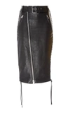 Balenciaga Belted Lace-up Leather And Stretch-jersey Skirt In Black