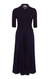 PRADA RIBBED-KNIT AND PLISSÉ MIDI DRESS,818955