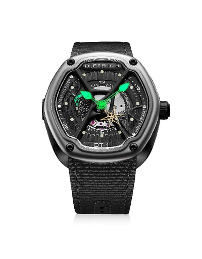 Dietrich Fine Watches Ot-1 316l Steel Men's Watch W/green Luminova And Nylon Strap In Black
