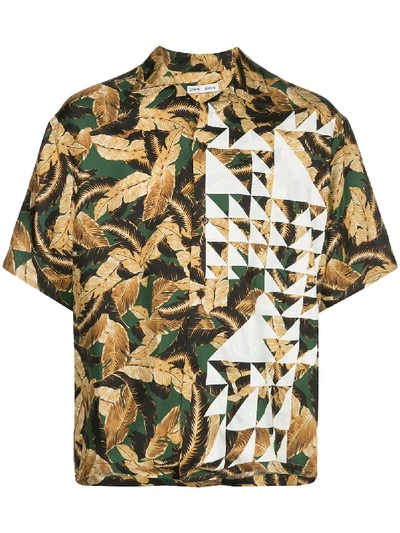 Cmmn Swdn Short Sleeve Geometric Print Silk Shirt In Green