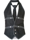 DICE KAYEK TOP STITCHED DENIM HALTER VEST